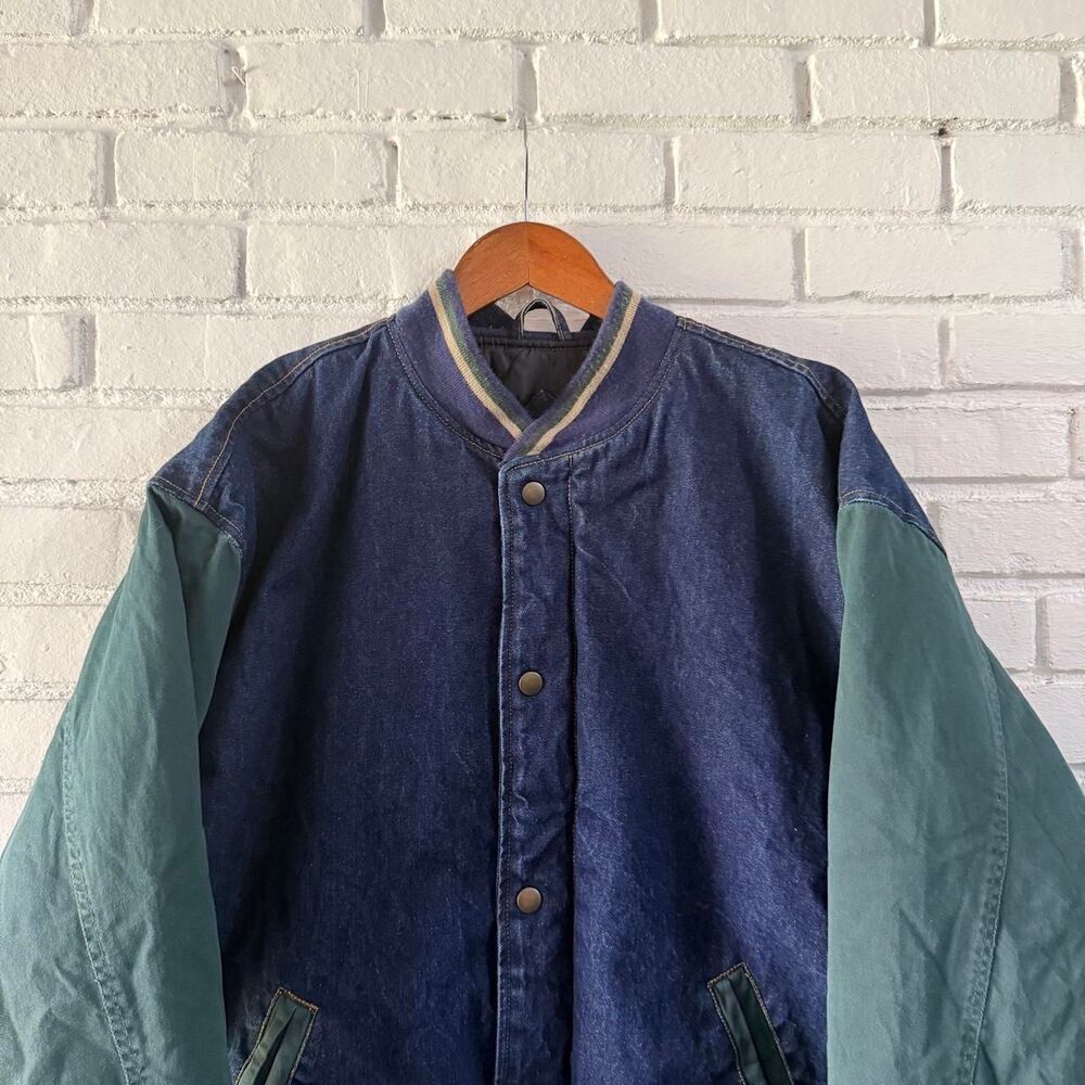Vintage 90s Sukoda Denim Multicolor Snap Button Varsity Jacket XL